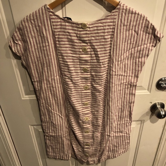 Madewell Stripe-play Button Back Tee Mini Dress Short Sleeve Linen Blend - Picture 7 of 9